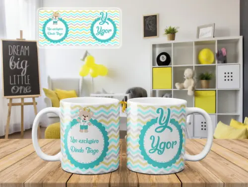 Caneca Batizado padrinhos batismo dindo dinda chevron