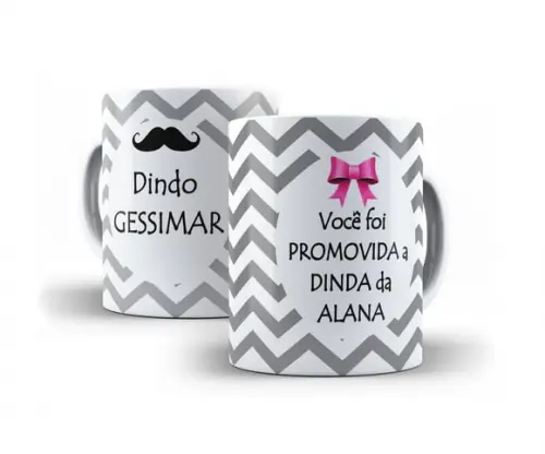 Caneca Batizado padrinhos batismo chevron bigode/laço cinza