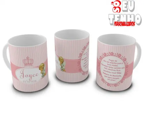 Caneca Batizado padrinhos de batismo anjinhos provençal