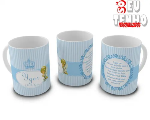 Caneca Batizado padrinhos de batismo anjinhos provençal