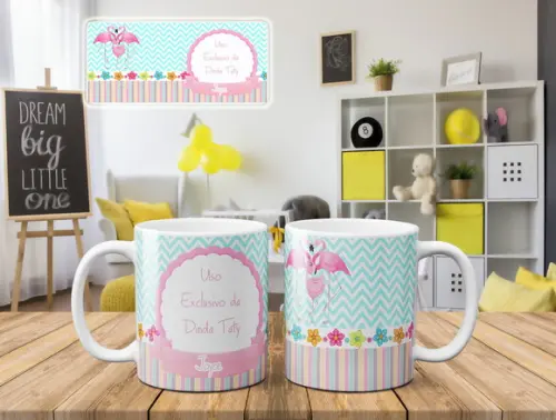 Caneca Batizado padrinhos de batismo flamingo
