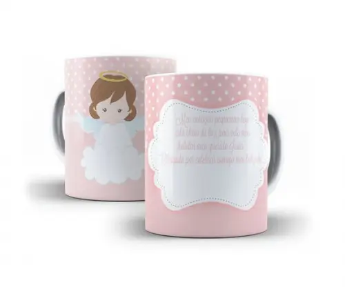 Caneca Batizado padrinhos de batismo lembrança anjinha mod10