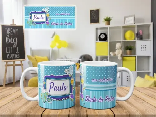 Caneca Batizado padrinhos de batismo listrado poá