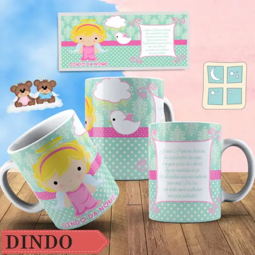 Caneca Batizado padrinhos de batismo menina anjinha amor