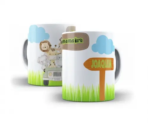 Caneca Batizado padrinhos de batismo safári personalizada