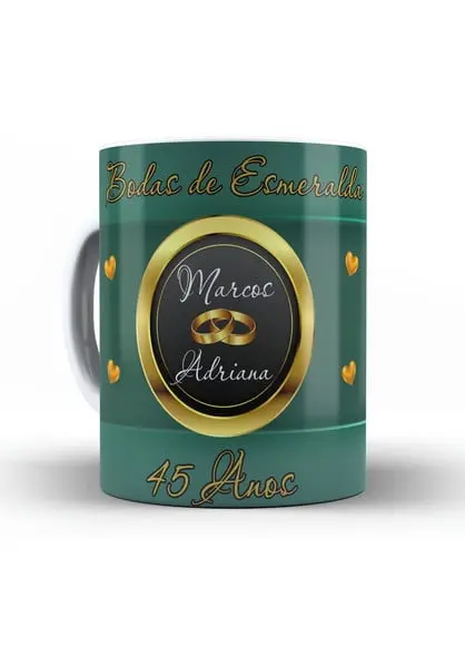Caneca bodas de Esmeralda lembrança 45 anos de casados