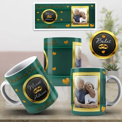 Caneca bodas de Esmeralda lembrança 45 anos de casados