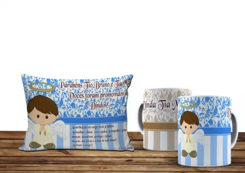 Caneca Convite Batizado Anjinho menino arabesco