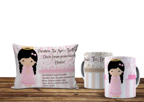 Caneca Convite Batizado Anjinha menina arabesco