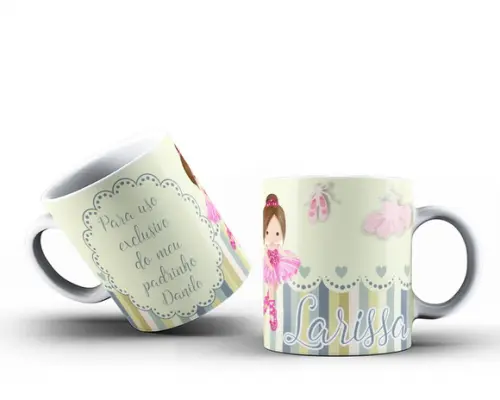 Caneca convite batizado dindos padrinhos caneca bailarina