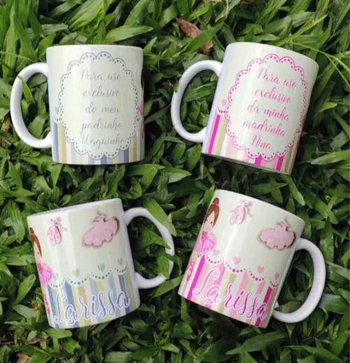 Caneca convite batizado dindos padrinhos caneca bailarina