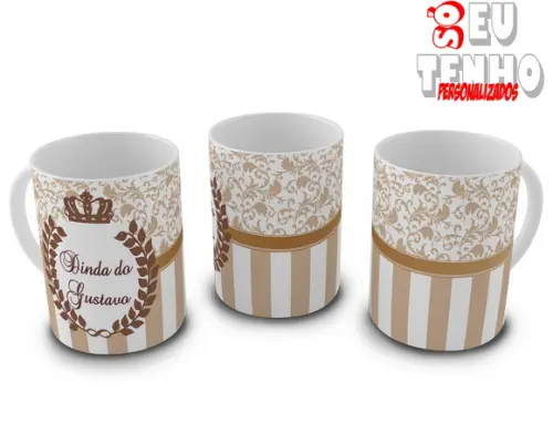Caneca convite Batizado batismo arabesco luxo