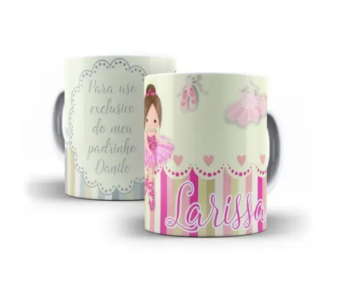 Caneca convite batizado dindos padrinhos caneca bailarina