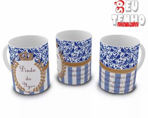 Caneca convite Batizado batismo arabesco luxo