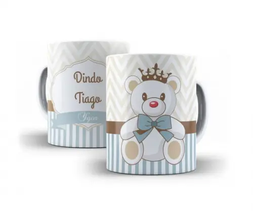 Caneca Convite Batizado Ursinho Menino chevron