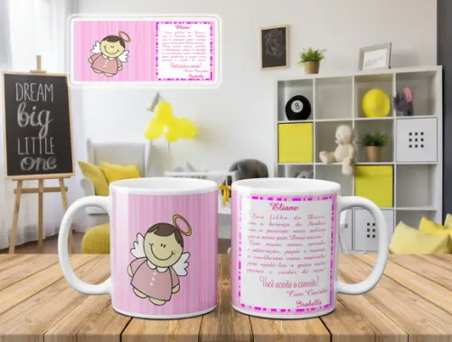 Caneca Convite de Batizado Personalizado Padrinhos Kit