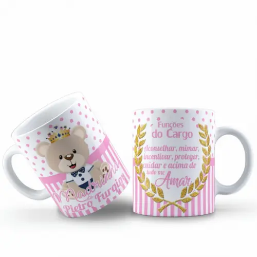 Caneca de Batismo Personalizada Caneca Madrinha Batismo Urso