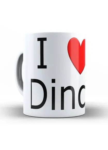 Caneca de Porcelana Branca Eu Amo Dinda e Dindo Batizado e