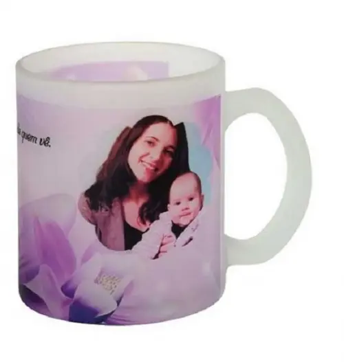 CANECA DE VIDRO JATEADO PERSONALIZADA
