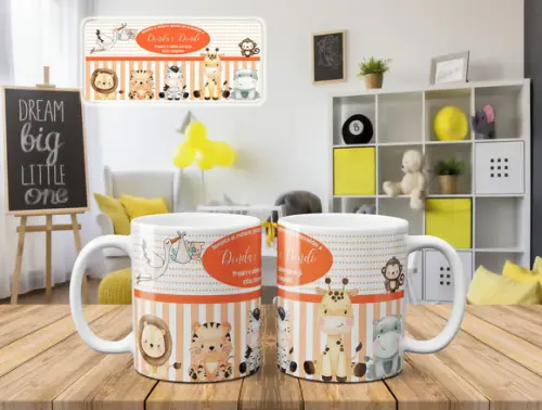 Caneca Dindo Dinda Prepare o Colinho Safari Convite Batismo