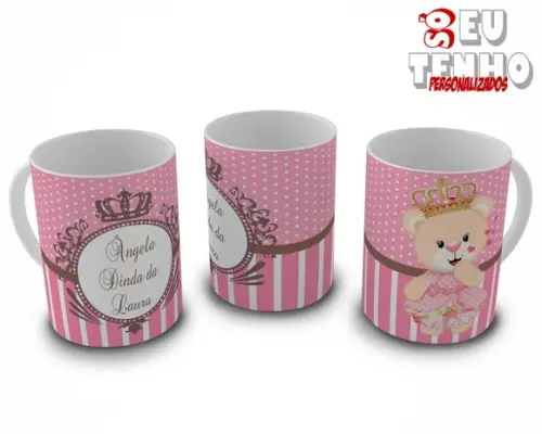 Caneca Dindo ou Dinda Batizado Ursinha