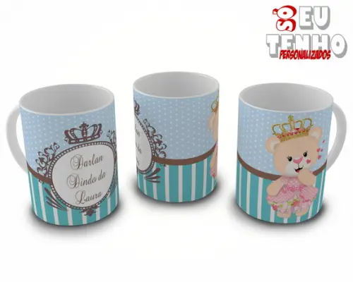 Caneca Dindo ou Dinda Batizado Ursinha