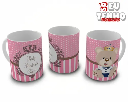 Caneca Dindo ou Dinda Batizado Ursinho