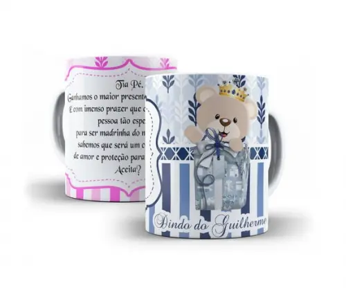 Caneca Dindo ou Dinda Padrinhos Batizado Personalizada Urso