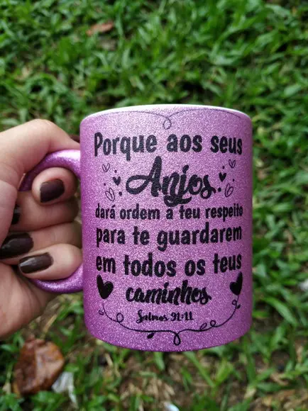 Caneca Glitter lembrança caneca salmo 91 caneca Glitter roxa