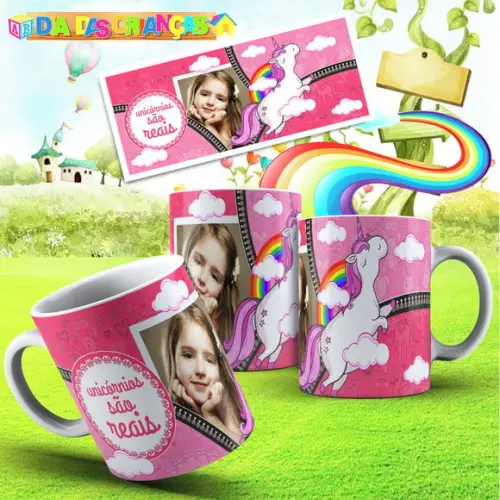 Caneca infantil Unicórnio crianças Dia das crianças com foto