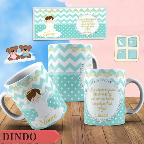 Caneca Lembrancinhas de Batizado Padrinhos Batismo Chevron