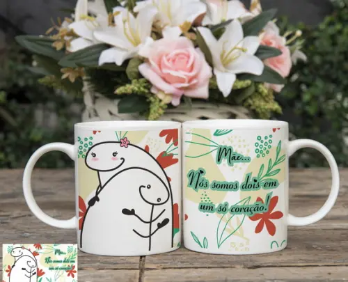 Caneca Mãe Somos Dois em Um Só Coração Caneca Meme