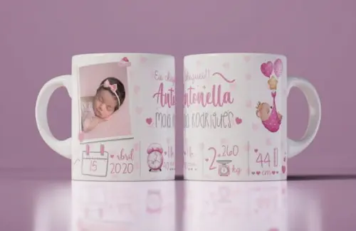 Caneca Nascimento Lembrança Nascimento Bebê Menina