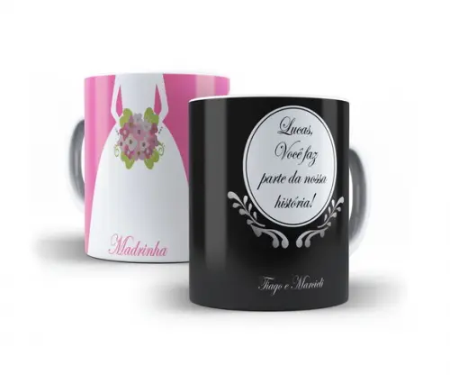 caneca Padrinho e madrinha Casamento lembrança testemunhas