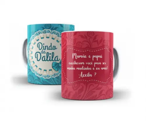 Caneca Padrinhos de Batizado Personalizada com Nomes e Frase