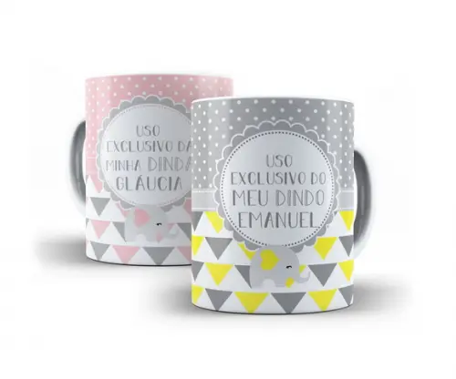 Caneca Padrinhos de Batizado Personalizada Elefantinho