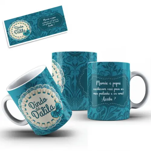 Caneca personalizada batismo convite dindo dinda padrinhos