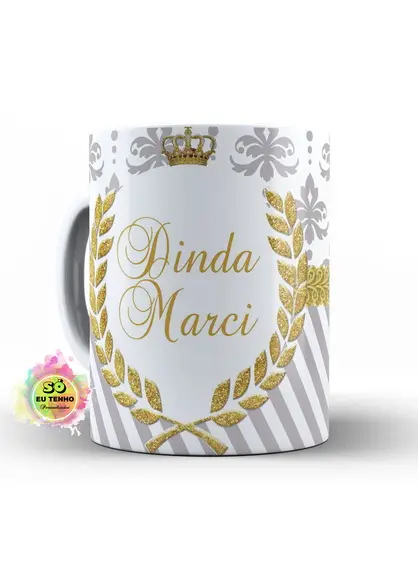Caneca Personalizada Batizado arabesco cinza