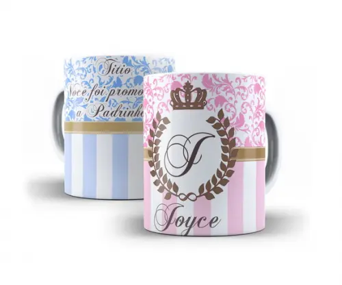 Caneca Personalizada Batizado arabesco iniciais