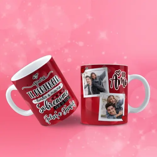 Caneca personalizada nome foto casal quero te pertencer