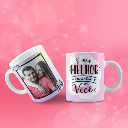 Caneca personalizada nome foto o meu melhor encontro em você