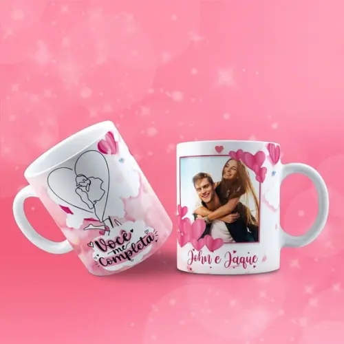 Caneca personalizada nome foto você me completa