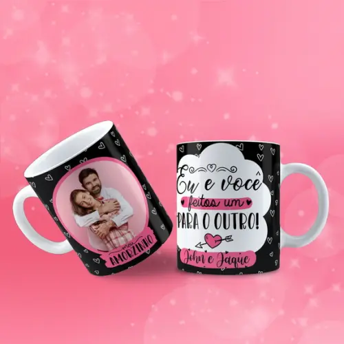Caneca personalizada nome foto eu e você feitos um pro outro