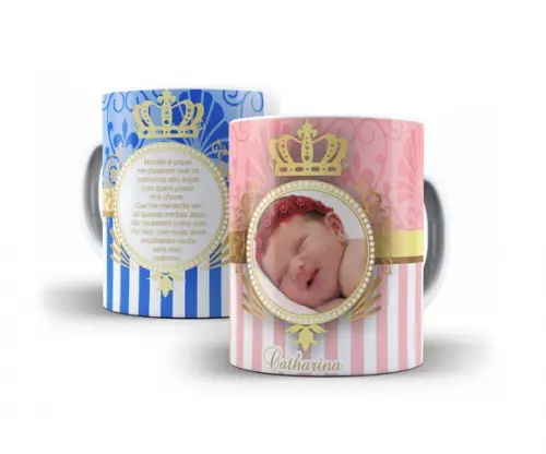 Caneca Personalizada Padrinhos Batismo Bebê Foto Arabesco