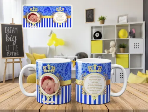 Caneca Personalizada Padrinhos Batismo Bebê Foto Arabesco