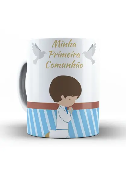 Caneca Primeira Comunhão Eucaristia Crisma Menino com Nome