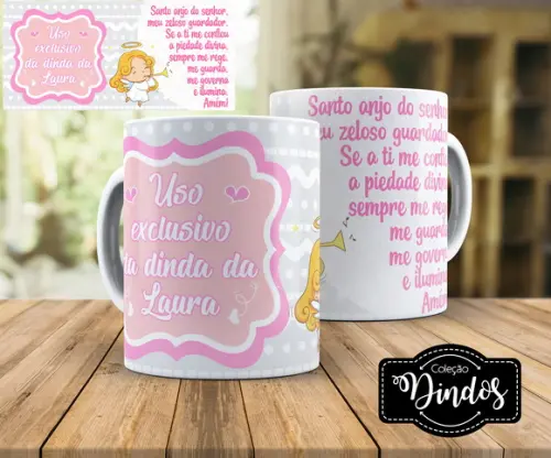 Caneca Santo Anjo Anjinho Mensagem Batizado Dindos