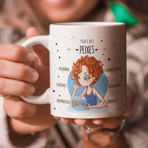 Caneca signo peixes ela é de peixes presente lembrança