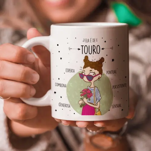 Caneca signo touro ela é de touro presente