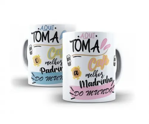 Canecas aqui toma café o melhor padrinho melhor madrinha
